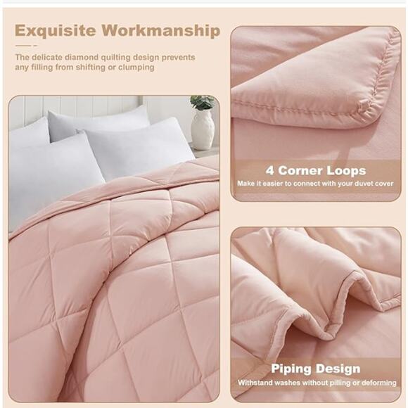 Queen Comforter-Pink Down Alternative Quilted Breathable with Corner Tabs - Picture 4 of 6